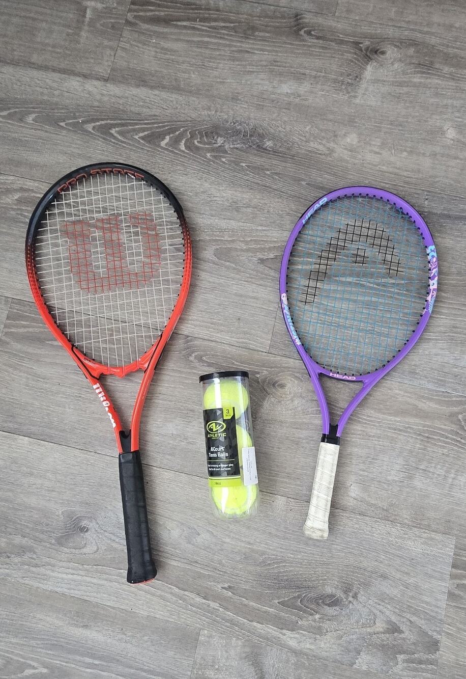 Tennis Racket Set Wilson Pro Staff + Head Junior Racquet + 3 Tennis Balls Bundle